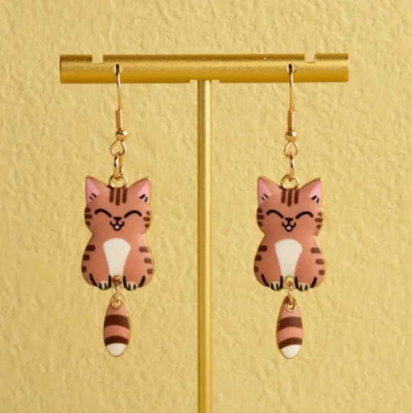 Brown Cat Dangle Earrings - Picture 1 of 3